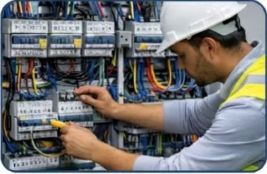 Technician working on an electrical distribution panel
